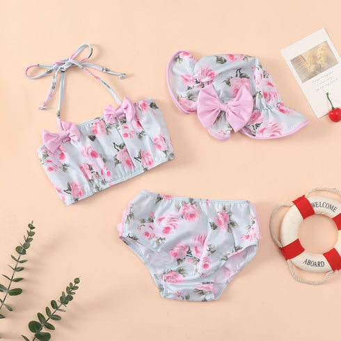 Summer girls flower leopard print swimsuit three-piece set